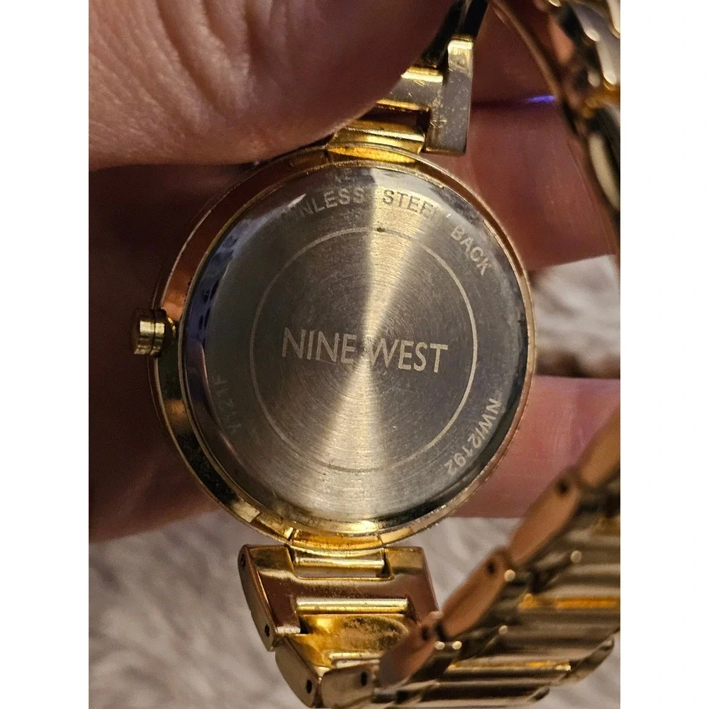 Nine West Womens Gold Tone Watch Black Dial Rhinestone NW/2192 Y121F
